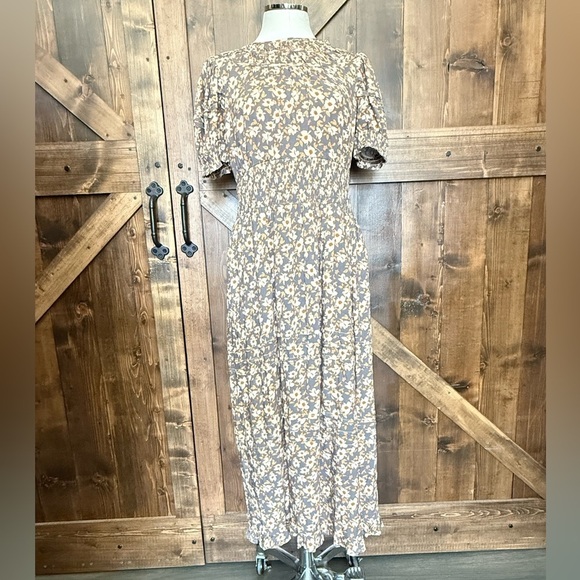 Bohme Brown Floral Praire Puff Sleeve Boho Midi Dress Size M - Picture 3 of 13